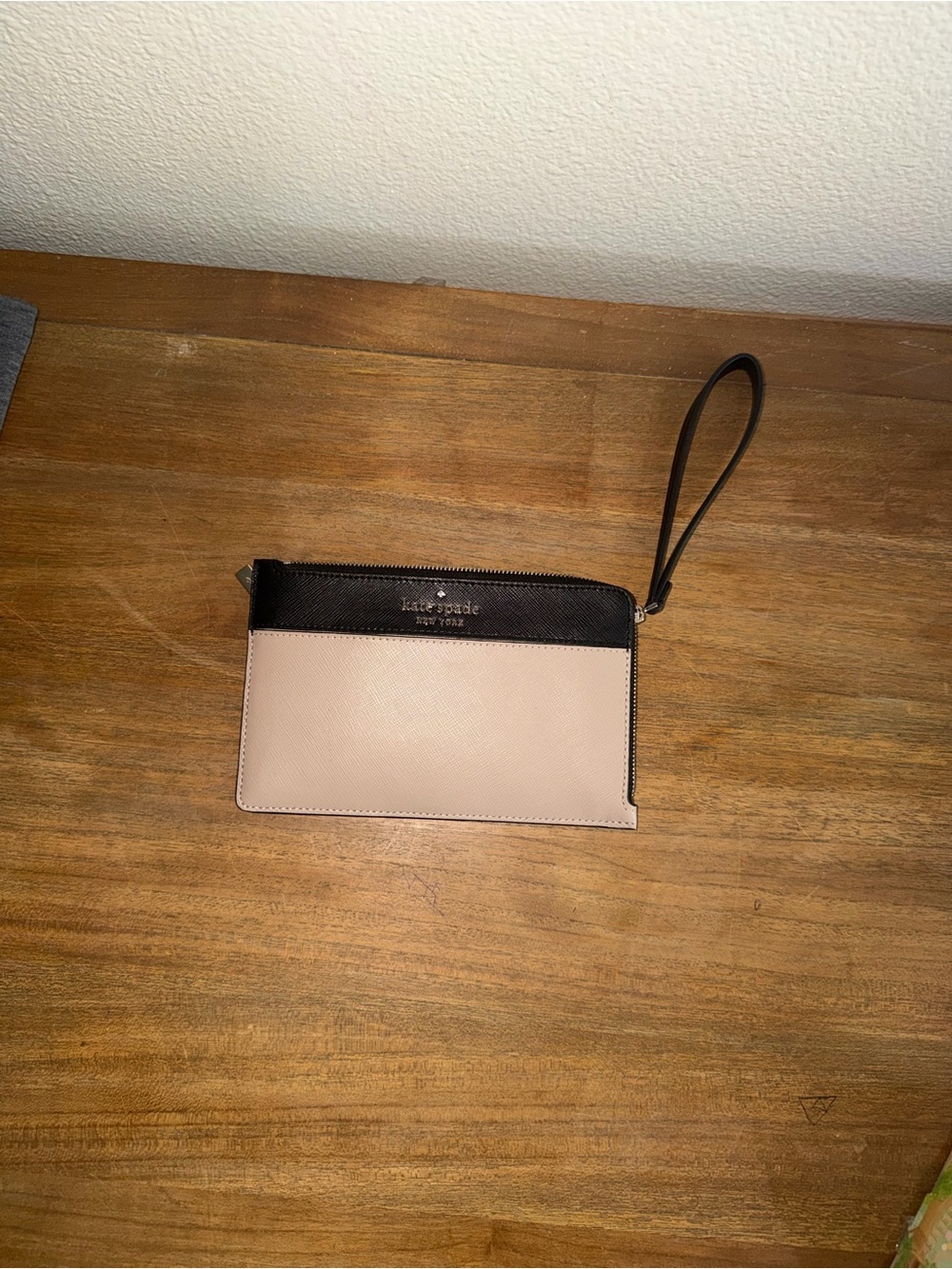 kate spade Black and Blush Leather Wristlet Clutch